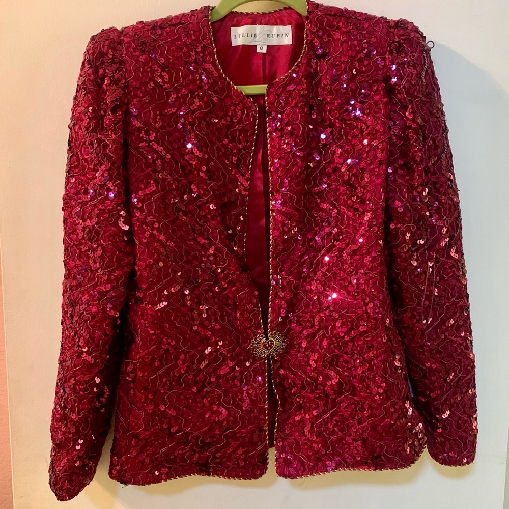 Vintage Sequin Blazer with Jeweled Gold Clasp
